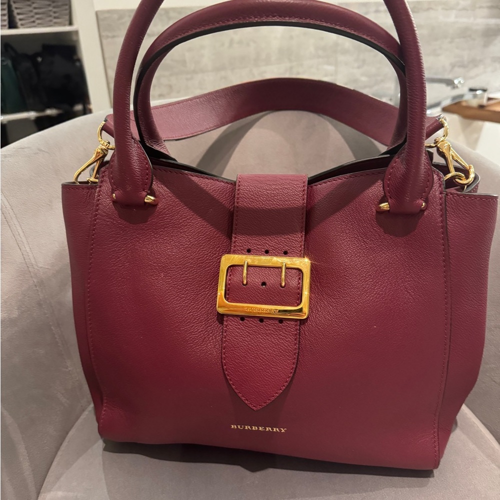 Burberry Burgundy Shoulder Bag with Gold Accents